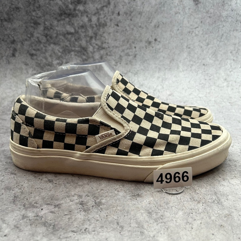 Vans Classic Slip-On Shoes Women 8.5 Black Eco Theory Checkerboard Hemp